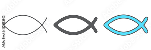 Christian fish line icon collection, religious and symbol, jesus fish icon set, vector graphics, a linear pattern on a white background