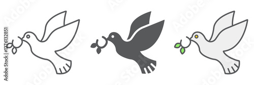 Pigeon line icon collection, bird and symbol, dove icon set, vector graphics, a linear pattern on a white background, eps 10.