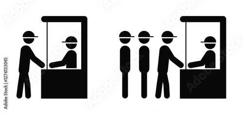 Info, circus ticket sale or cinema theater box office. circus queue or theater queue. People buying tickets. Information ticket booth or information booth. Kiosk for selling tickets for rides. Sales