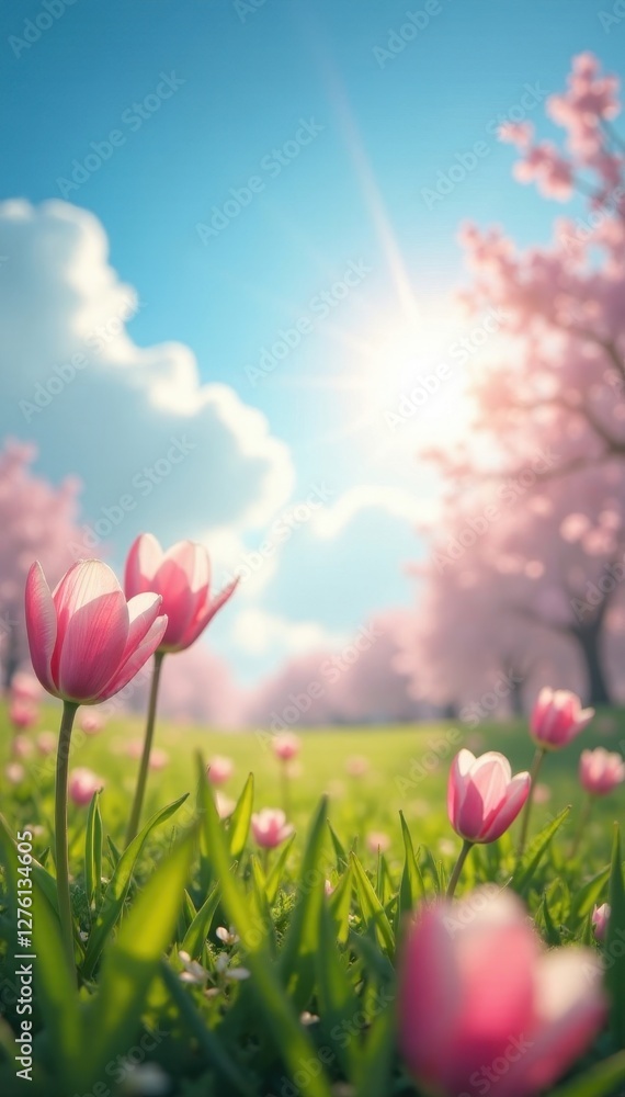 Bright spring sky, soft sunbeams, blurred glow, sun, color, day Bright spring sky, soft sunbeams, blurred glow, sun, color, day