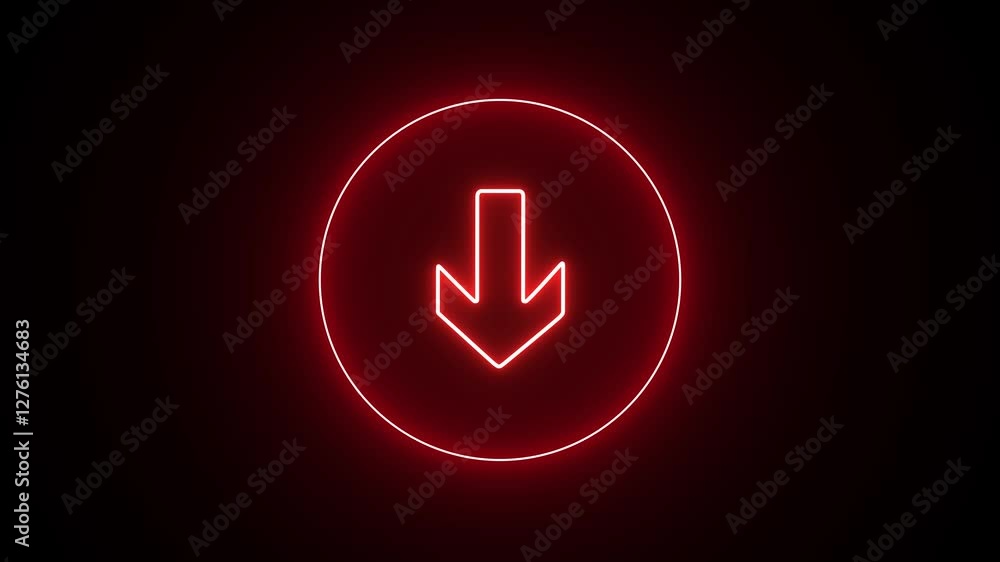 Abstract glowing neon down arrow icon animation . red color arrow symbol .. Neon upload arrow icon animation on 4k motion video, isolated on black background Abstract glowing neon down arrow icon animation . red color arrow symbol .. Neon upload arrow icon animation on 4k motion video, isolated on black background