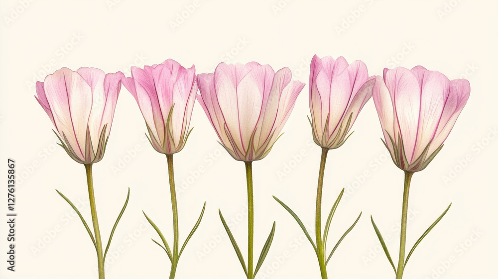 Fototapeta premium Delicate pink flowers in minimalist watercolor style