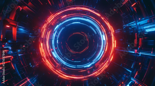 Sci-Fi Circle: Red, Blue, and Black Hole Tech Design