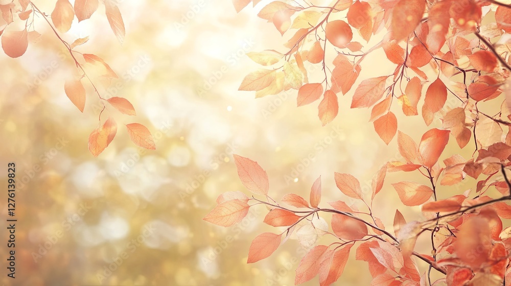 Fototapeta premium Warm Autumn Landscape with Crisp Leaves and Empty Space for Text