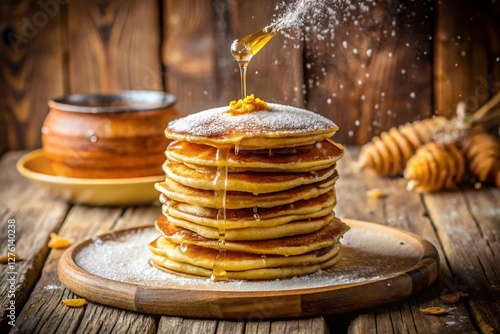 Wallpaper Mural Delicious Fluffy Pancakes Drizzled with Maple Syrup and Powdered Sugar - Stock Photo Torontodigital.ca