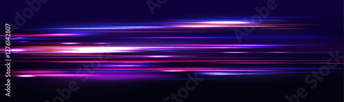 Light effect of neon lines movement. Glowing futuristic shiny pattern. Bright rays on dark background. Fluorescent electric light sticks pack. Shining laser beams LED effect bundle.
