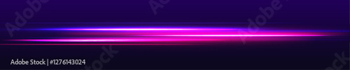 Abstract horizontal neon color light trails effect background. Dynamic movement of light effect. Vector illustration of horizontal blur lines. 