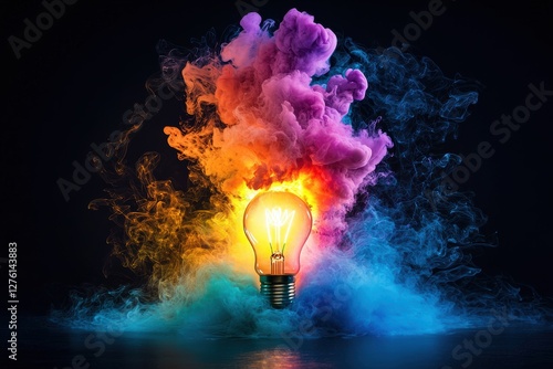 Vibrant explosion of colors surrounding light bulb