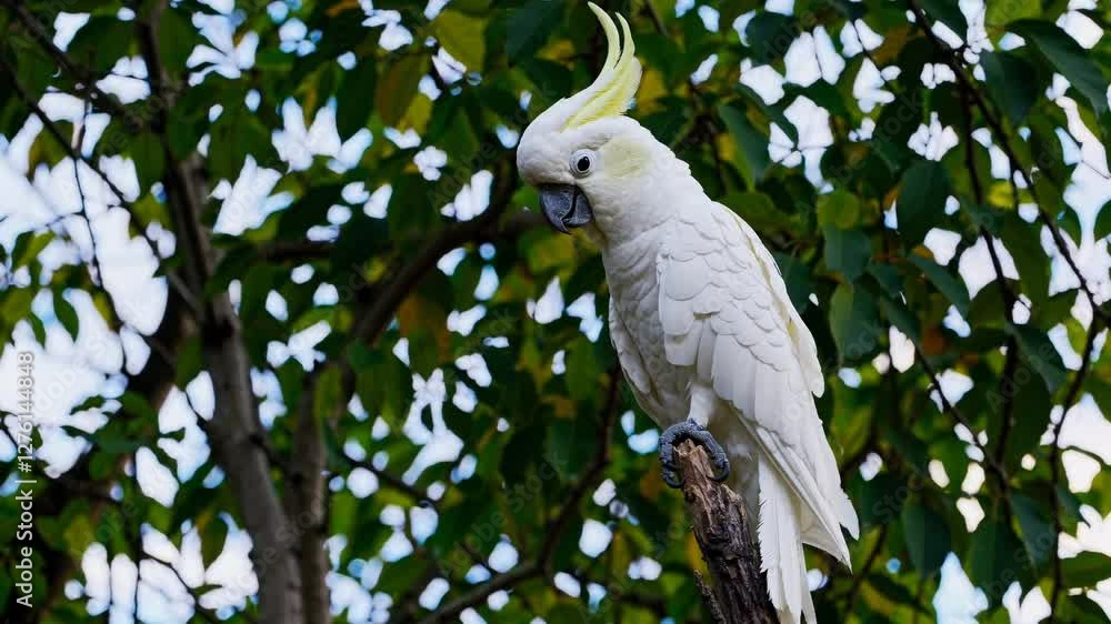 Slow Motion Cockatoo Standing Still – Majestic White Parrot with Elegant Crest, Serene Tropical Bird, Calm and Poised Posture, Soft Feather Details, Exotic Wildlife Scene, Tranquil Nature Aesthetic Slow Motion Cockatoo Standing Still – Majestic White Parrot with Elegant Crest, Serene Tropical Bird, Calm and Poised Posture, Soft Feather Details, Exotic Wildlife Scene, Tranquil Nature Aesthetic