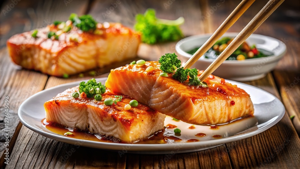 Delicious Salmon Cutlets Buffet Restaurant - Asian Cuisine Food Photography