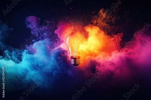 Wallpaper Mural Vibrant light bulb surrounded by colorful smoke Torontodigital.ca