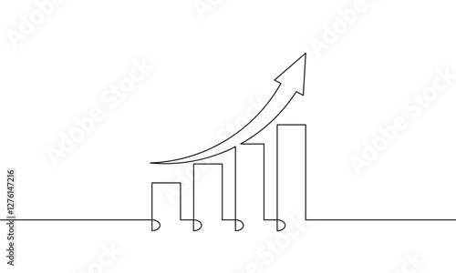 Continuous one line drawing of graph. Illustration vector of bar chart sign symbol. Single line art of increasing arrow up. Flat icon of business growth