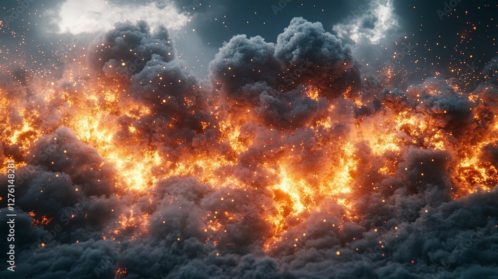 Fiery Explosion Cloud With Embers And Smoke Fiery Explosion Cloud With Embers And Smoke