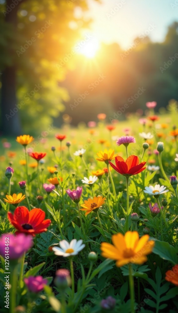 Sun-drenched meadow ablaze with colorful wildflowers , botany, wildflowers photography Sun-drenched meadow ablaze with colorful wildflowers , botany, wildflowers photography