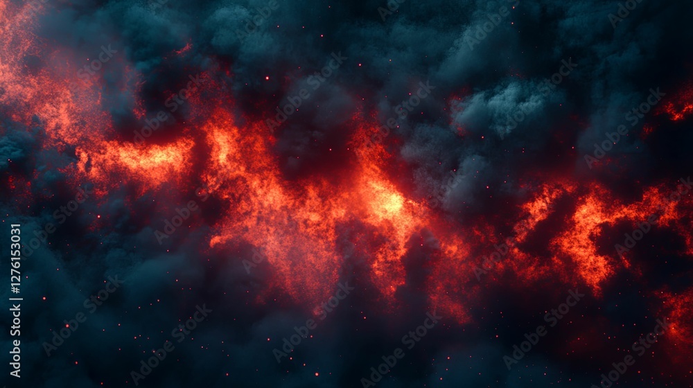 Fiery Inferno Burning Through Dark Smoke Clouds Fiery Inferno Burning Through Dark Smoke Clouds