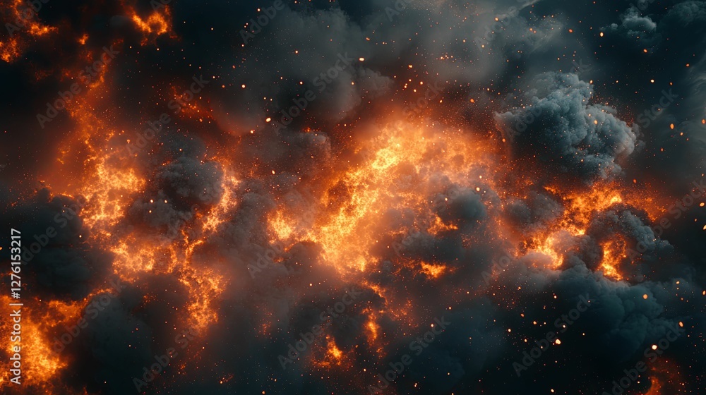 Fototapeta premium Fiery Inferno Exploding In Smoky Darkness