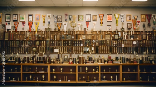 achievement wall of trophies