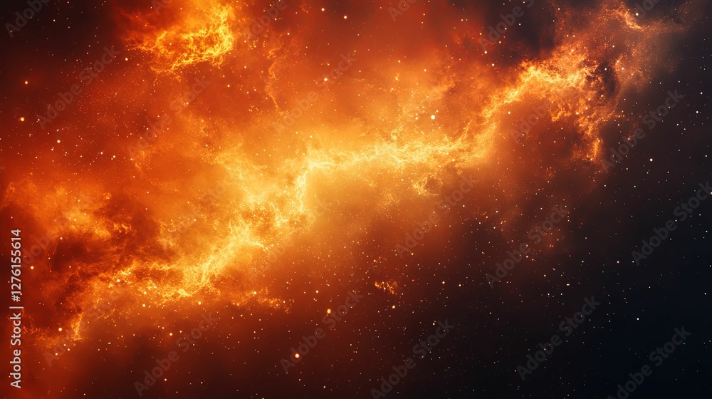 Fototapeta premium Fiery Nebula Cosmic Clouds And Starscape