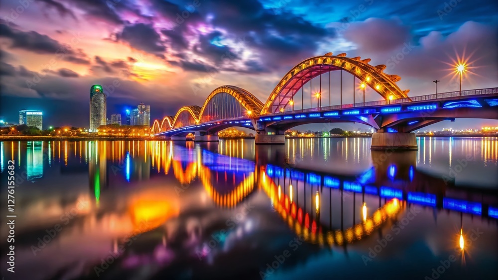 Naklejka premium Dragon Bridge Da Nang Night Urban Exploration Photography