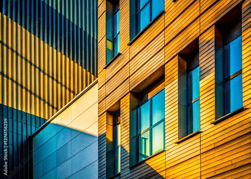 Obraz premium Dramatic Architectural Shadows on Building Facade - Empty Copy Space
