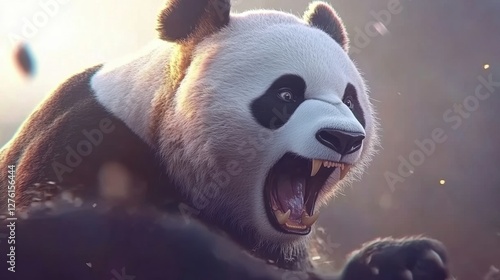 Fierce Panda with Open Mouth and Visible Teeth in Close Up Portrait Wildlife Theme photo