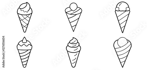 Cone Ice Cream Outline Coloring Page Printable Line Art Drawing
