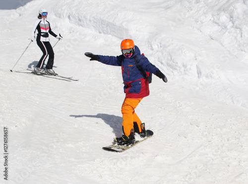 Obraz na płótnie boy on snowboard w salonie