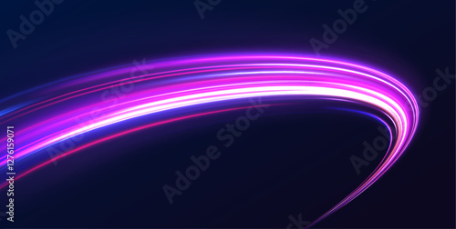 Sparkling blurry trail with imitation of movement and speed. City road car light trails motion background. Supersonic dynamic background.