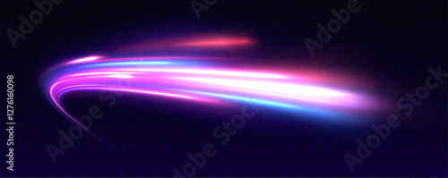 Neon color glowing lines background, high-speed light. Modern abstract high-speed light motion effect on a black background, featuring neon stripes in the form of drills, turns, and swirls.
