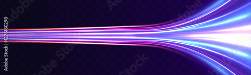 Long exposure of motorways as speed. Creative vector illustration of flying cosmic meteor, planetoid, comet, fireball isolated on transparent background.	