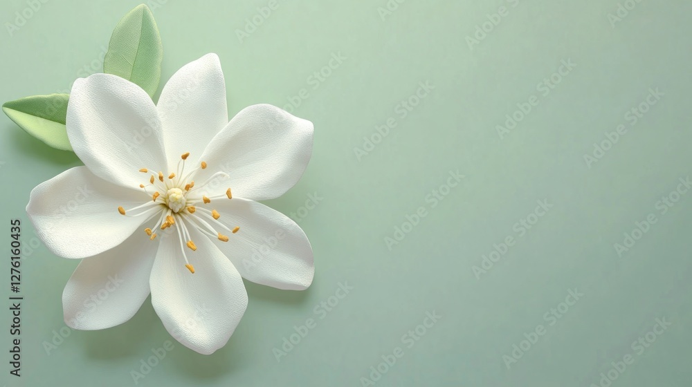 Fototapeta premium White flower on pastel green background