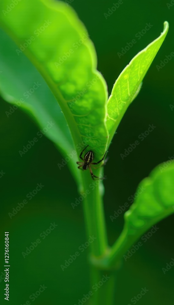a spider crawling up the stem of a large green leaf plant, plants, nature a spider crawling up the stem of a large green leaf plant, plants, nature