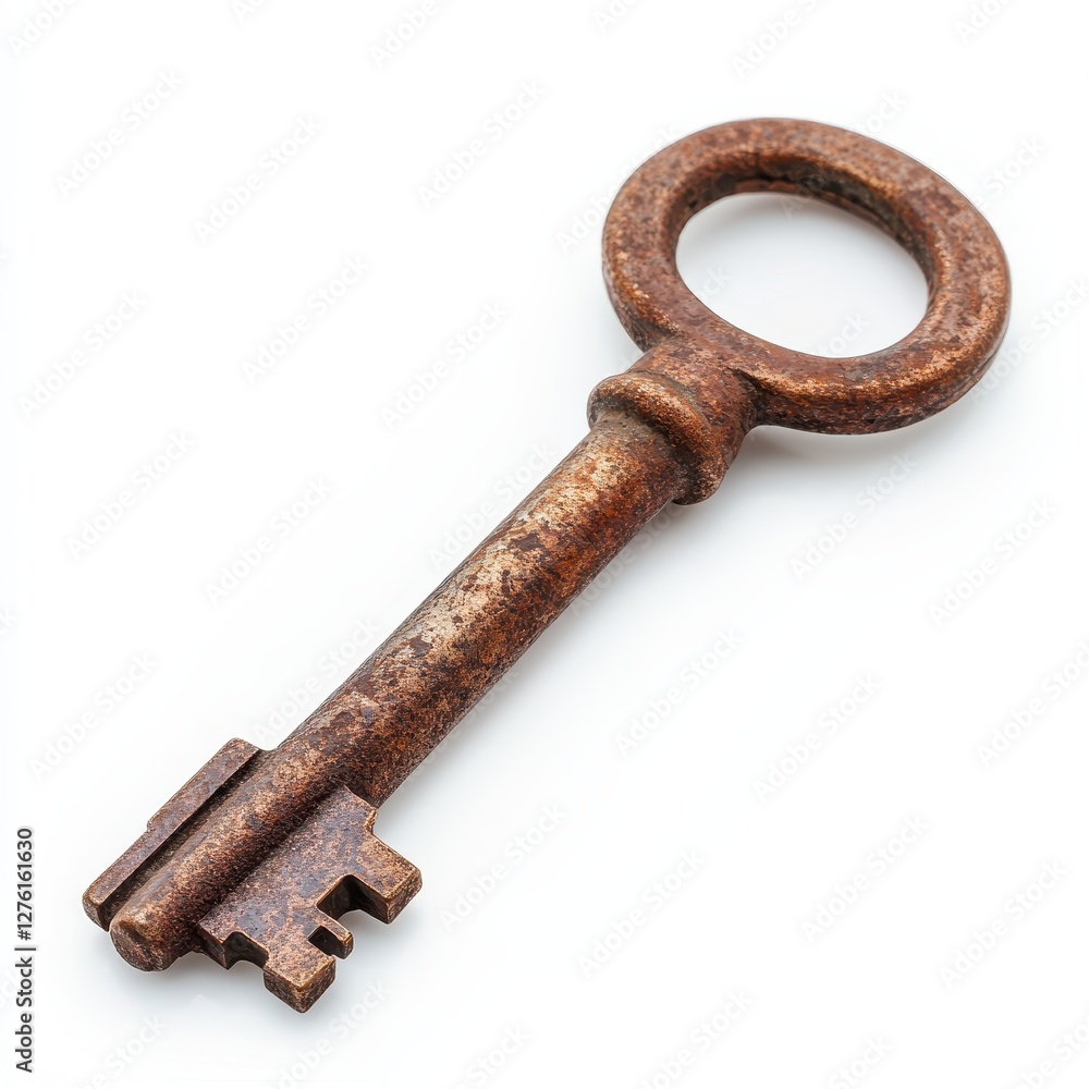 Rusty antique skeleton key isolated on white background. Rusty antique skeleton key isolated on white background.
