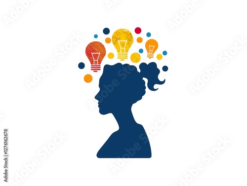 Wallpaper Mural Icon of a silhouette of a woman with a ponytail, above it many light bulbs. Torontodigital.ca