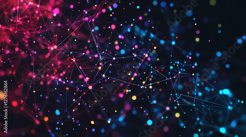 Abstract Network: Vibrant Light Nodes in Dark Background