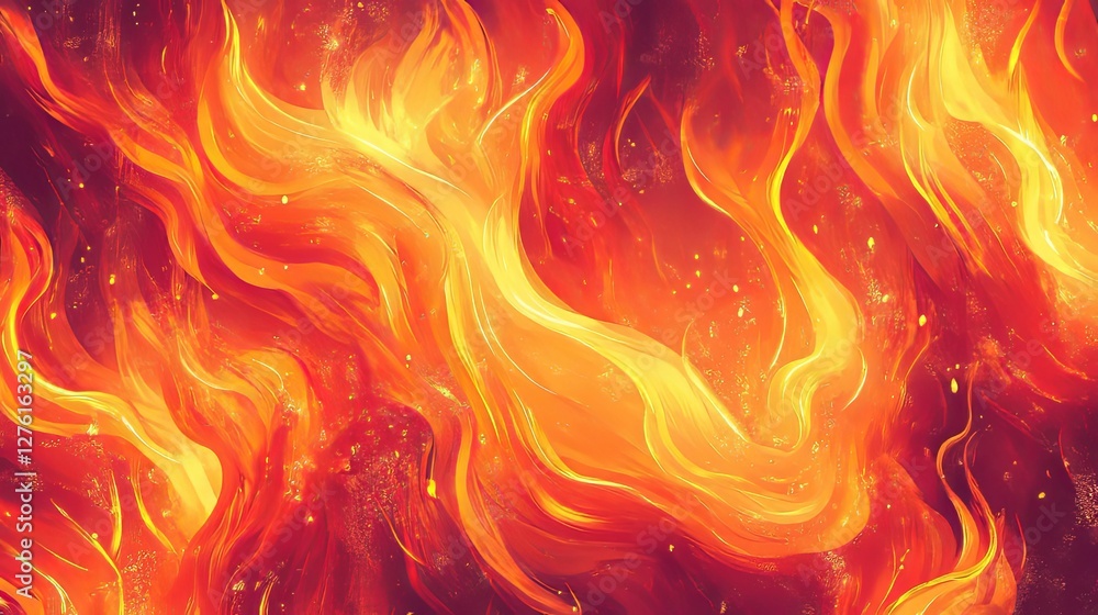 Abstract Painting of Fiery Orange and Yellow Flames Abstract Painting of Fiery Orange and Yellow Flames