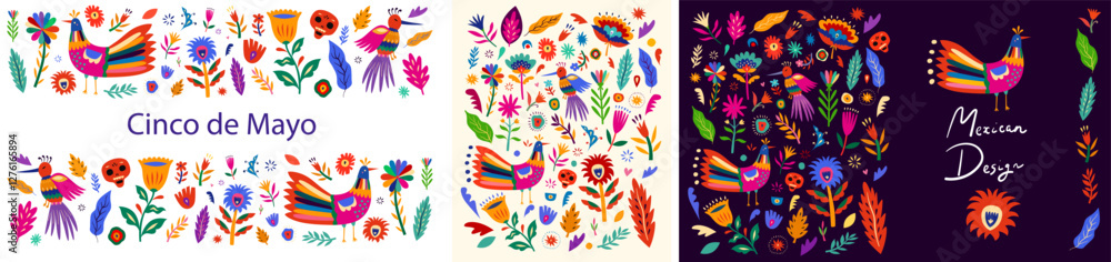 Fototapeta premium Beautiful vector banner with design for Mexican holiday 5 may Cinco De Mayo. Vector template with traditional Mexican symbols.