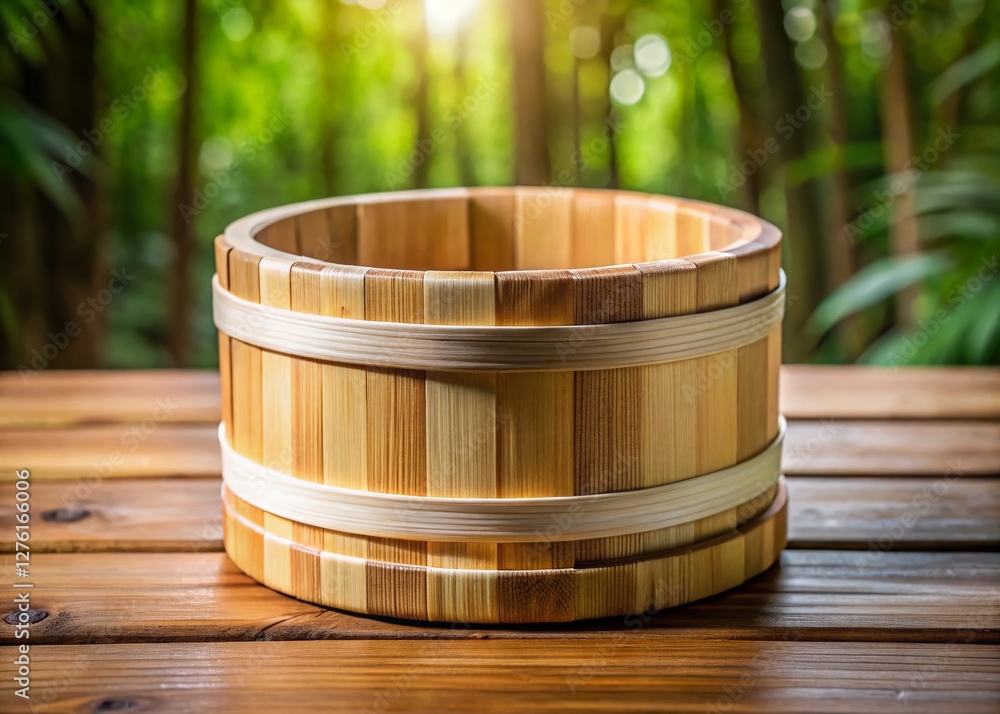 Elegant Bamboo Container with White Band - High-Resolution Stock Photo Elegant Bamboo Container with White Band - High-Resolution Stock Photo