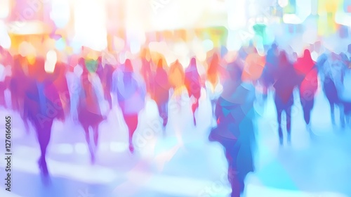 Wallpaper Mural Blurred motion and silhouetted figures of anonymous commuters and pedestrians moving through a busy fast paced urban downtown city street scene with a colorful Torontodigital.ca