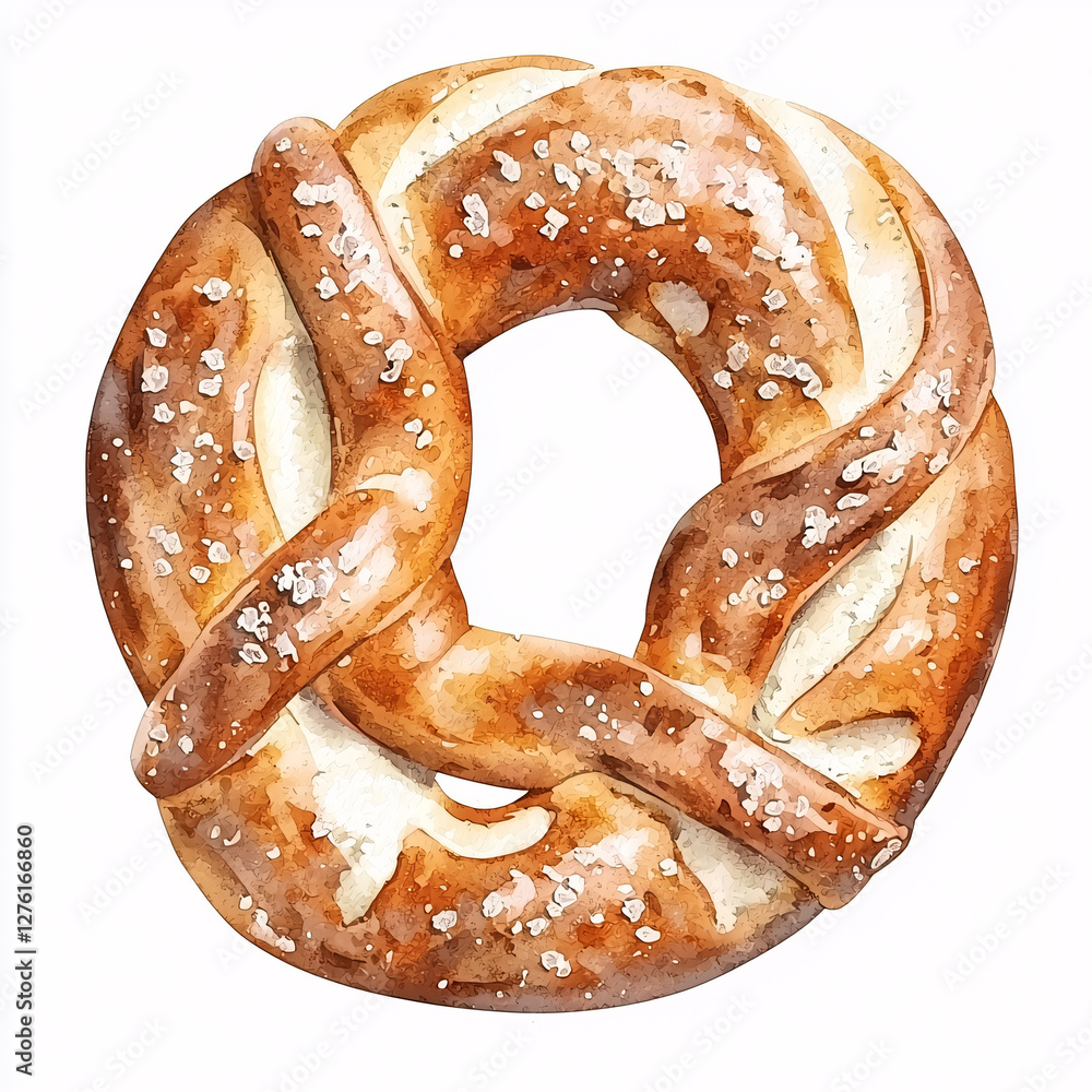Baked pretzel with a shiny crust and sea salt topping Baked pretzel with a shiny crust and sea salt topping
