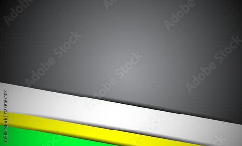 Vector Abstract Overlapping Neon Green, Yellow, and White Colored Bands with Gray Gradient Background Design