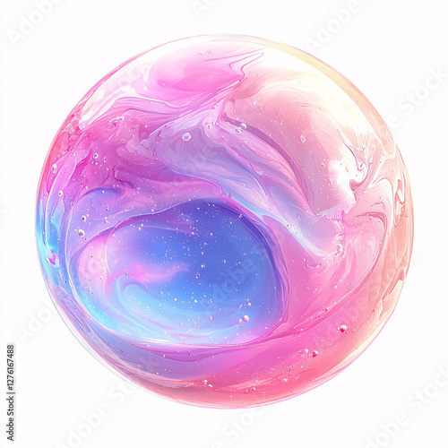 Colorful abstract sphere with swirling pink and blue patterns.