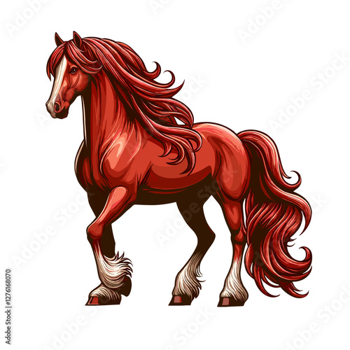 Red horse, colored vector, flat colors, transparent background 