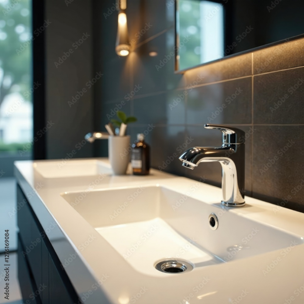 Sleek chrome sink basin with faucet in modern bathroom, kitchen sink, faucet Sleek chrome sink basin with faucet in modern bathroom, kitchen sink, faucet