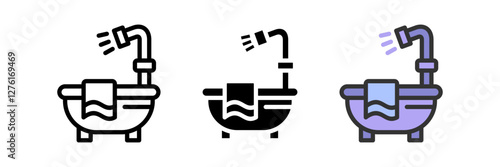 Bathub icon vector set. Bathtub and towels icon, solid, flat, color-style. Vector illustration