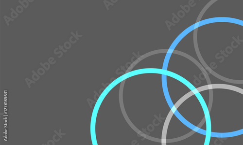 Vector Abstract Overlay of Colorful Turquoise Blue and Gray Circles Against a Dark Gray Background