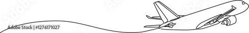 continuous single line drawing of flying passenger plane, line art vector illustration