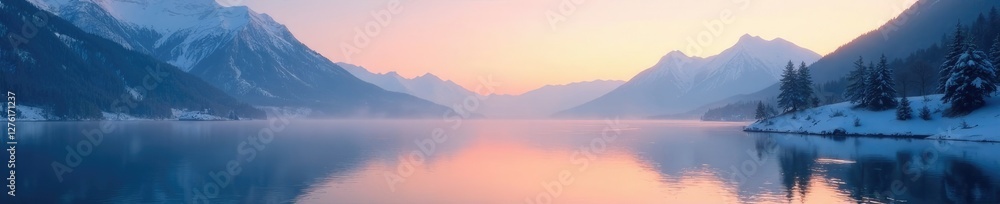 The misty dawn breaks over Lake St Moritz's calm waters, frozen lake, lake st moritz, calm atmosphere The misty dawn breaks over Lake St Moritz's calm waters, frozen lake, lake st moritz, calm atmosphere