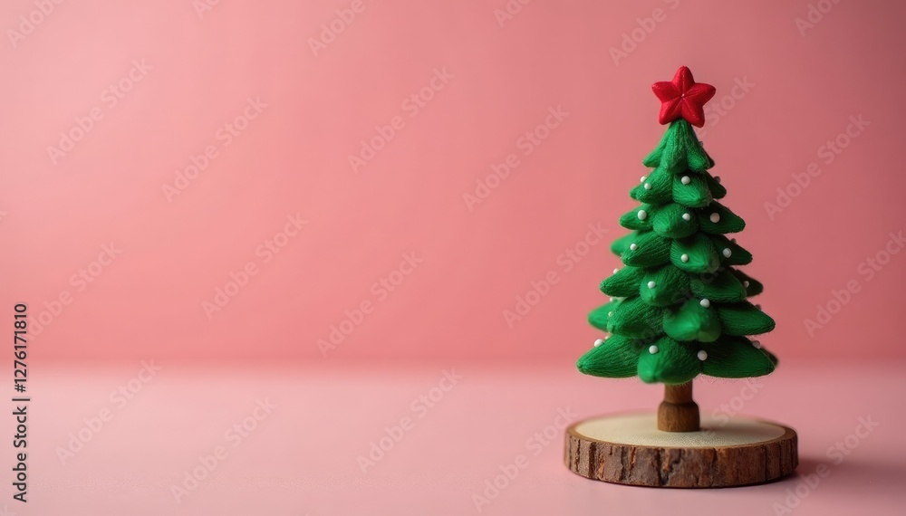 Tiny handmade Christmas tree on a wooden base, Handmade, Base Tiny handmade Christmas tree on a wooden base, Handmade, Base