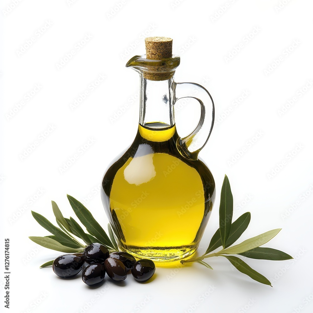 Fresh Olive Oil in Glass Bottle with Olives and Leaves. Fresh Olive Oil in Glass Bottle with Olives and Leaves.